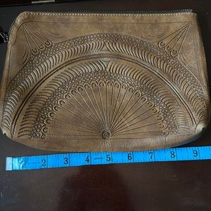 Leaders in Leather Wristlet Clutch Wallet Dark Brown Leather Hand Tooled